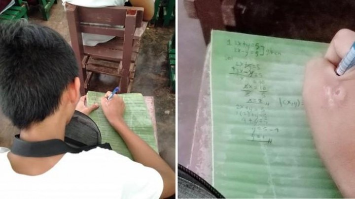 Sedih! Tak Mampu Beli Buku, Anak Ini Menulis Pakai Daun Pisang