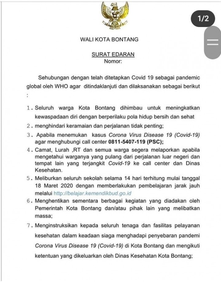 Jangan Panik Namun Tetap Siaga, Berikut Poin Surat Edaran Wali Kota Bontang Terkait Wabah Virus Coro