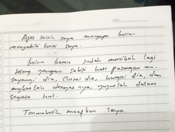 Kecewa Suami Selingkuh, Wanita Tulis Pesan Pilu Sebelum Gantung Diri