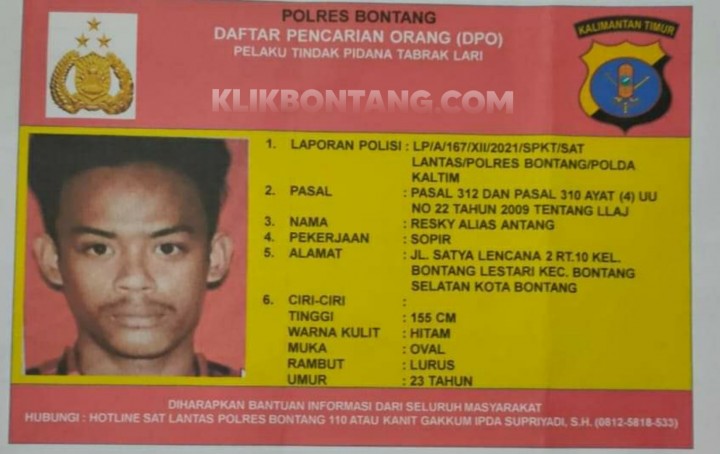 Polisi Sebar Foto Sopir Maut Bontang Lestari, Diburu Hingga ke Hutan