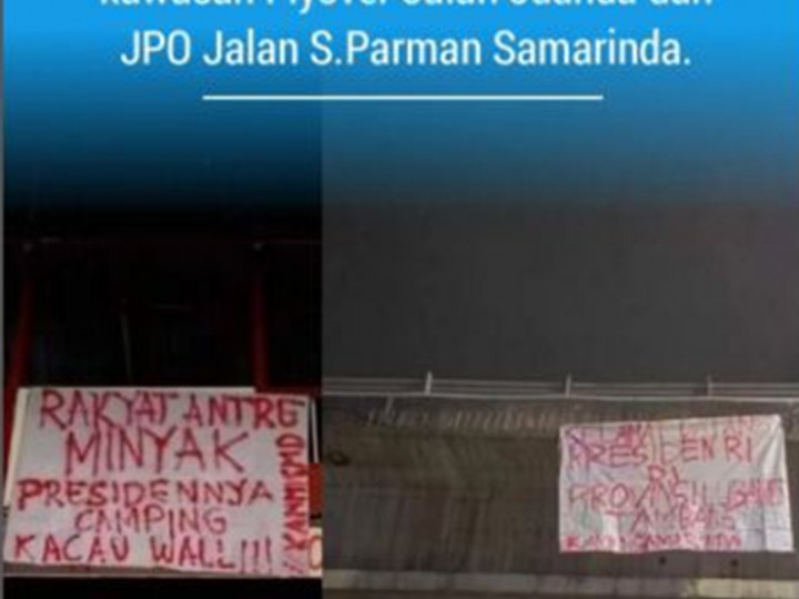Spanduk 'Rakyat Antre Minyak Presidennya Camping' Viral