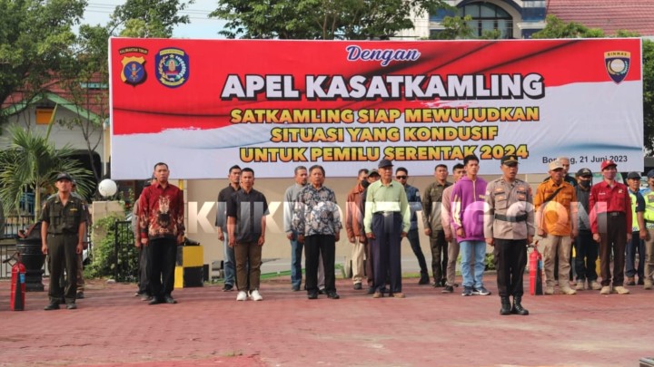 Polres Bontang Gelar Apel Kasatkamling, Totalitas Kawal Keamanan Pemilu