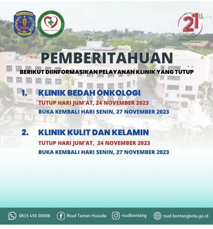 Mulai 24 November 2023, Klinik Bedah Onklogi RSUD Bontang Tutup Selama 3 hari 