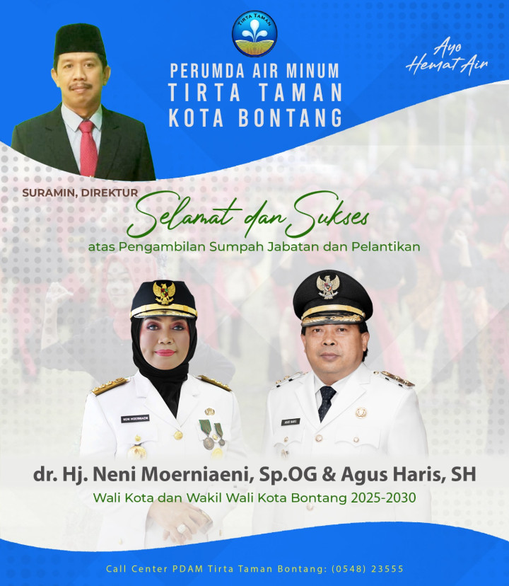 PDAM Tirta Taman Mengucapkan Selamat atas Pelantikan Neni Moerniaeni dan Agus Haris Sebagai Wali Kota dan Wakil Wali Kota Bontang 2025-2030
