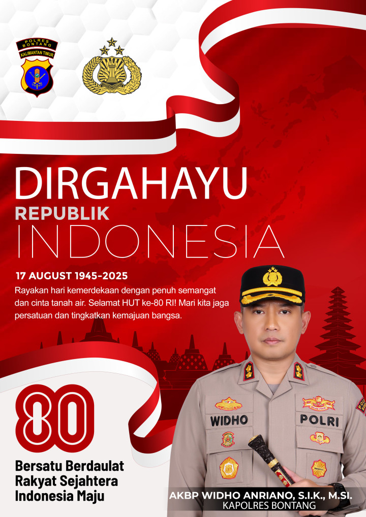 Ucapan Dirgahayu ke-80 Republik Indonesia dari Kapolres Bontang AKBP Widho Anriano