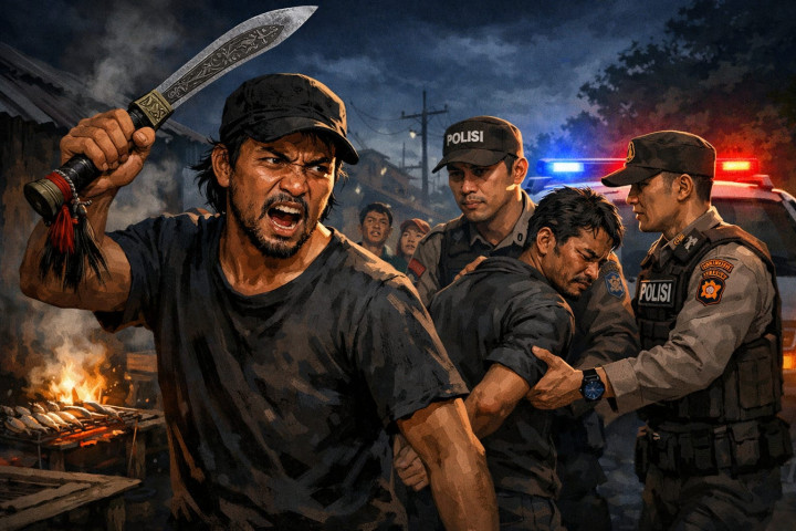 Sok Jago Ancam Tetangga Pakai Mandau, Pria di Berebas Tengah Tak Berkutik saat Diamankan Polisi