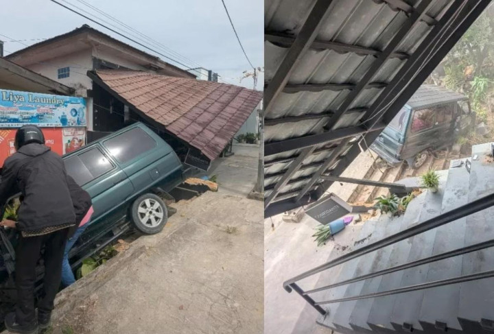 Detik-detik Mobil Oleng hingga Seruduk Kanopi Barbershop di HOP Bontang