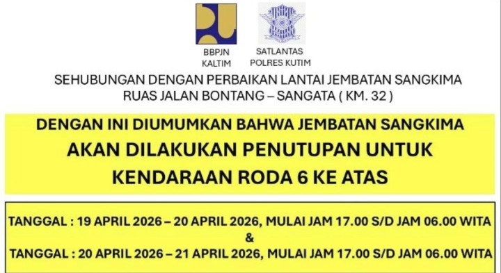 Perbaikan Jembatan Jebol; Jalan Poros Bontang - Sangatta Ditutup Selama 2 Hari untuk Kendaraan Besar
