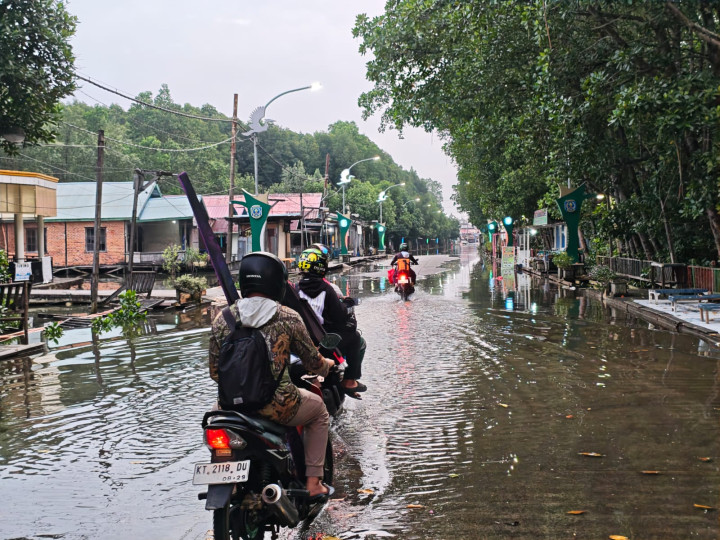 Meski Terendam Rob, Warga Tetap Terobos Genangan Demi Mancing di Bontang Kuala